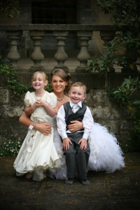 Bride with children at wedding